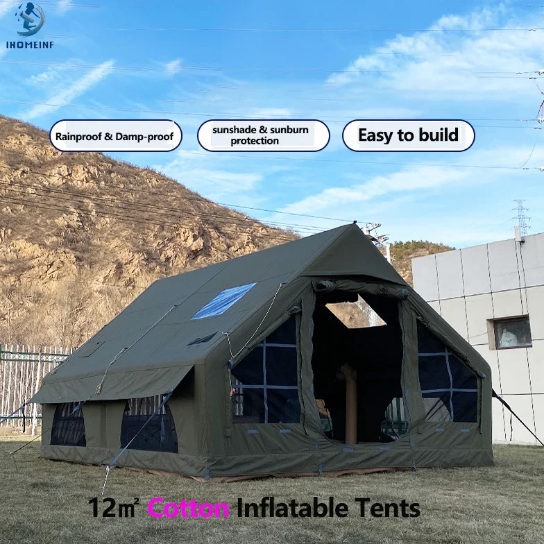 New 4X3m Inflatable Tents for Camping Outdoors Wild Hiking Rainproof Quick-open Inflatable Marquee Cotton Cloth Luxury Tents