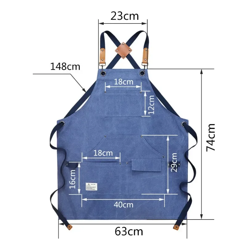 Multi Pocket Canvas Apron, Kitchen Household Waterproofing Canvas Wear-resistant Apron Work Clothes