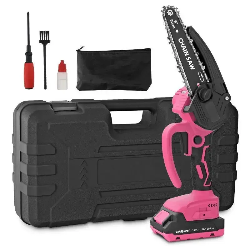 

Pink Mini Chainsaw with Battery and ToolBox Wireless Small Rechargeable 6 Inch Handheld Chainsaw Electric Pruning Saws US plug