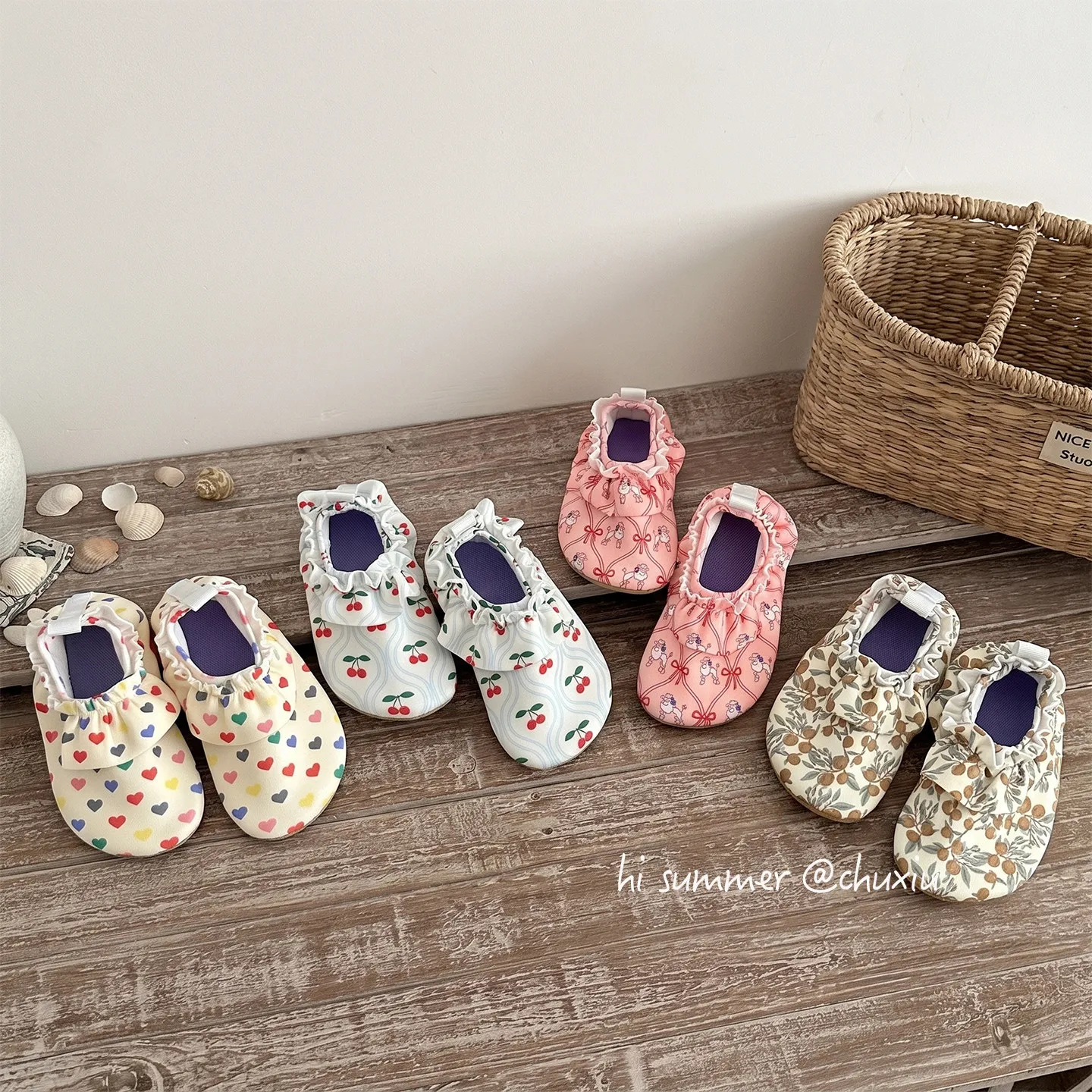 Kids Pink Bunny Bow Ruffle Water Shoes Anti Slip Cut Resistant Quick Dry Girls Beach Wading Aqua Socks