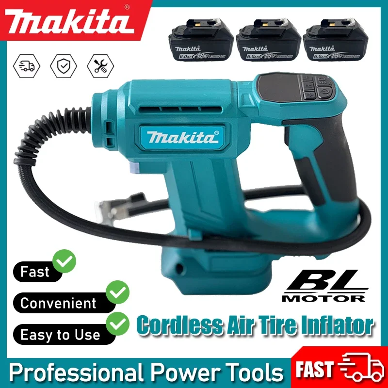 

Аккумуляторный электрический воздушный насос Makita 2-в-1, перезаряжаемый автоматический насос для накачивания автомобильных шин, портативный электроинструмент для дома, для аккумуляторов 18В