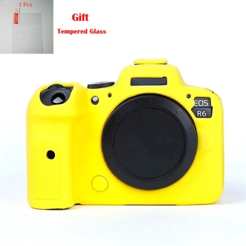 

For Canon EOS R6 silicone protective cover, soft rubber anti-skid case photography protective soft case bag + free tempered film