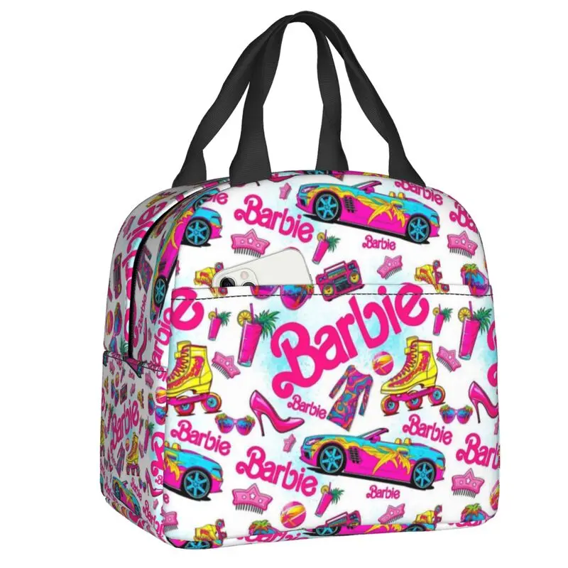 Custom Barbie Insulated Lunch Box for Women Reusable Thermal Cooler Lunch Bag Kids School Picnic Food Container Tote Bags