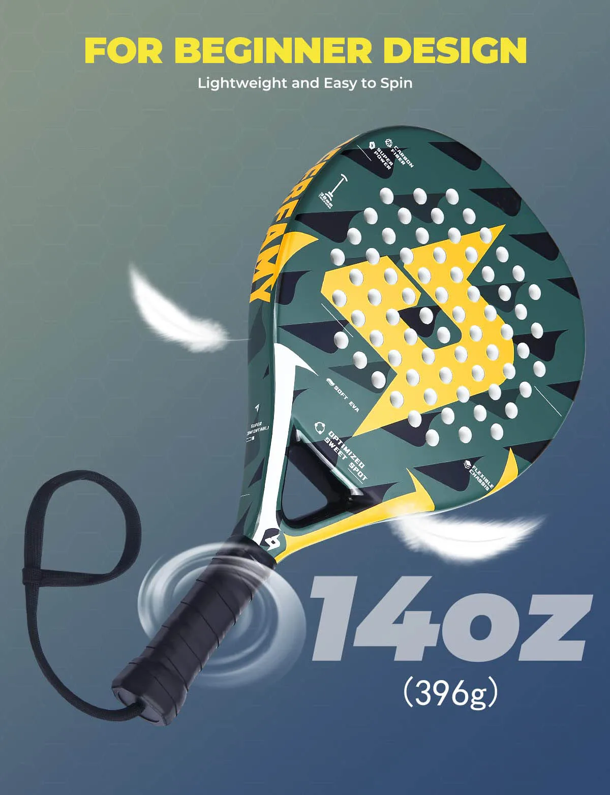 Raquette de padel bleue, Surface en Fiber de carbone avec noyau en mousse flexible à mémoire EVA, raquettes de tennis légères, équipement d'extérieur