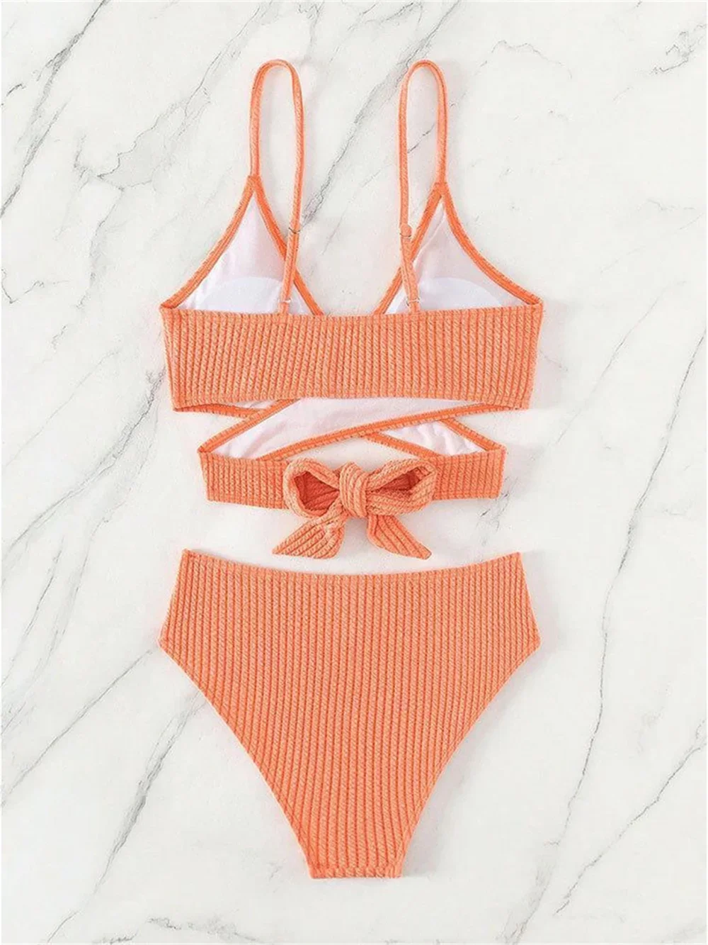 Sexy Cross Bandage Push Up Bikini Black Y2K High Waist Sling Swimsuit Ribbed Beach Outfit Bathing Suits Women Vacation Swimwears