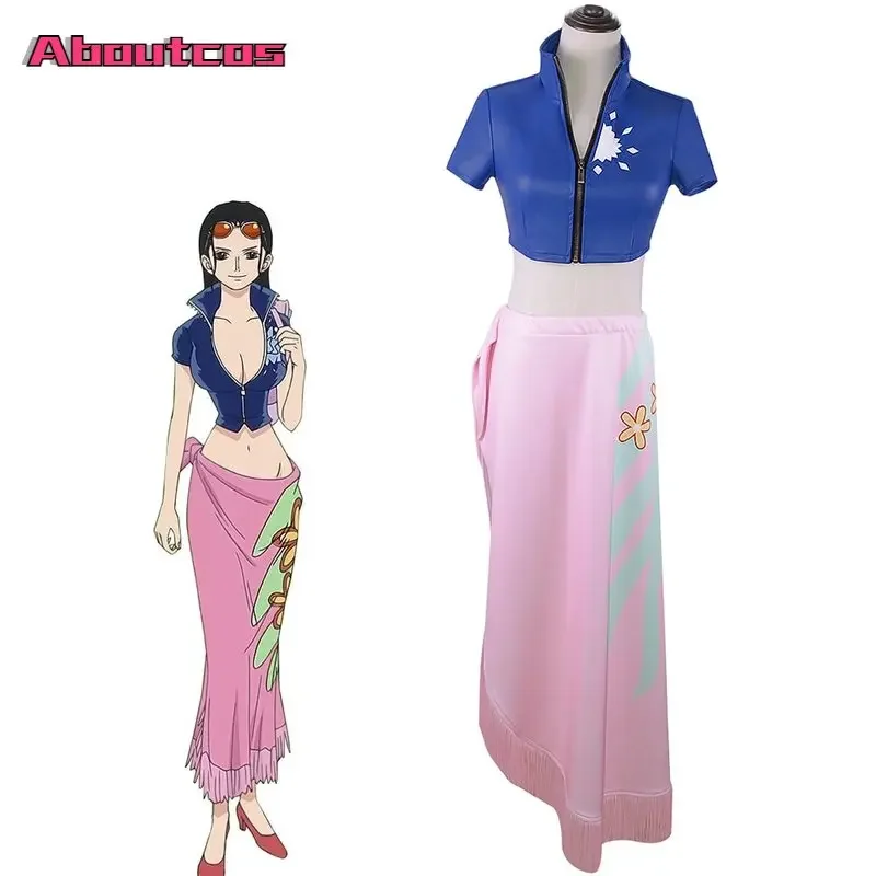 

Aboutcos Anime One and Piece Miss·Allsunday Cosplay Costume Country Nico·Robin Women Kimono Halloween Party Cartoon Top Skirts S