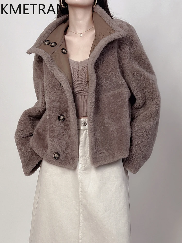 Damska dwustronna kurtka z naturalnej wełny owczej Lagon, płaszcz z prawdziwego futra, zimowe kurtki skórzane, odzież damska 2025