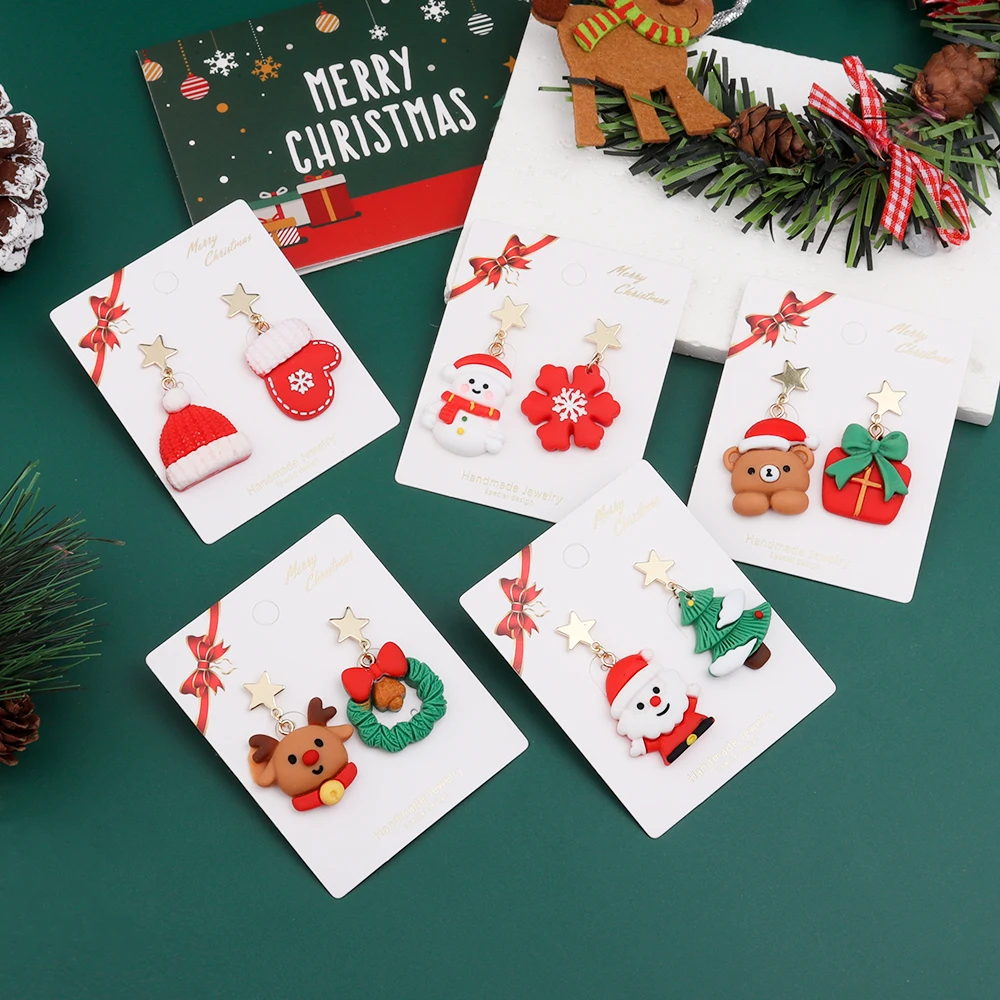 1 زوج/الوحدة عيد الميلاد الراتنج الأقراط شجرة عيد الميلاد سانتا كلوز ثلج ندفة الثلج الغزلان الدب استرخى أقراط للفتيات هدايا الحفلات #5