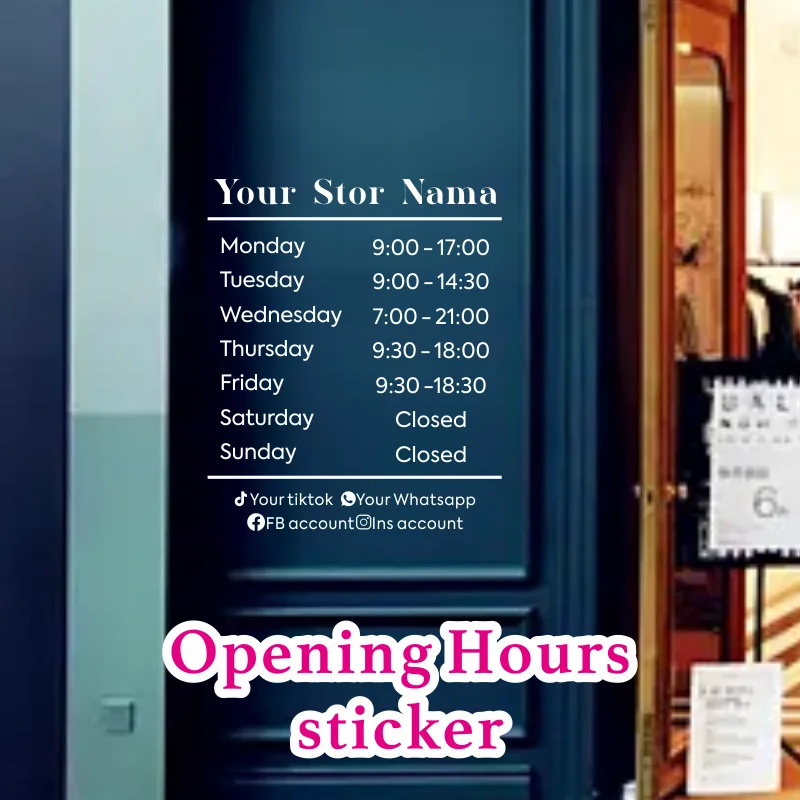 Opening Hours With Custom Business Logo Shop Custom Window Door Vinyl Sticker Decal For Store Restaurant Office Salon