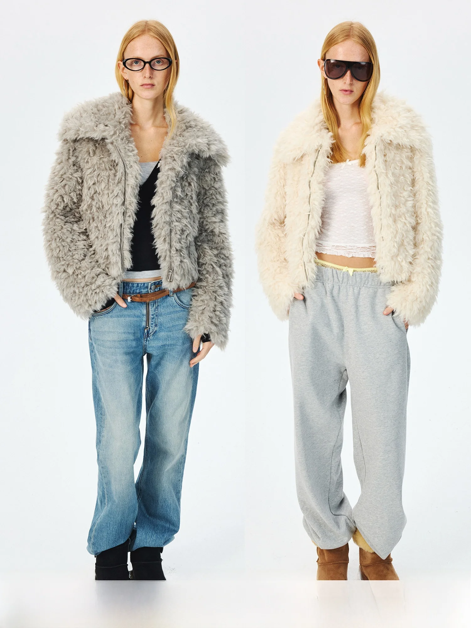 

Curri And Winter Thiened ort Fur Coat Large Collar ey Suede Inner Eco-friendly Fur Women's Loose Fit Retro Sle Jaet