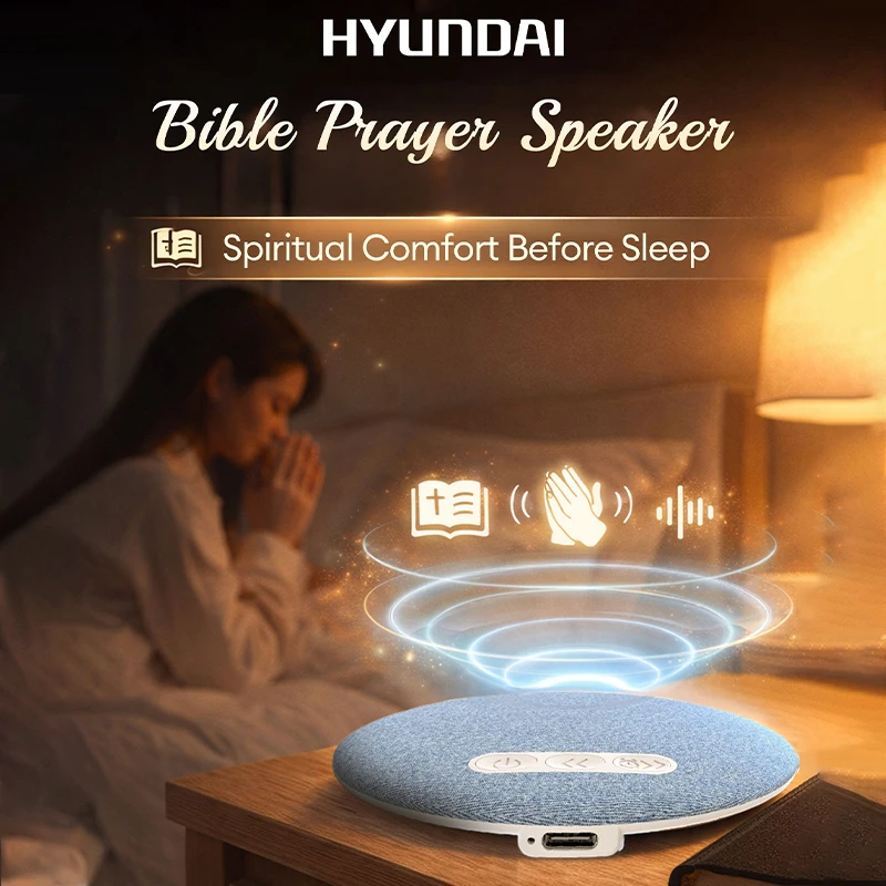HYUNDAI S-1 Bible AI Altavoz de Oración con Bluetooth 6.0, Altavoz Inalámbrico para Dormir con Temporizador, Ultrafino, Audiolibro, Ayuda para el Sueño