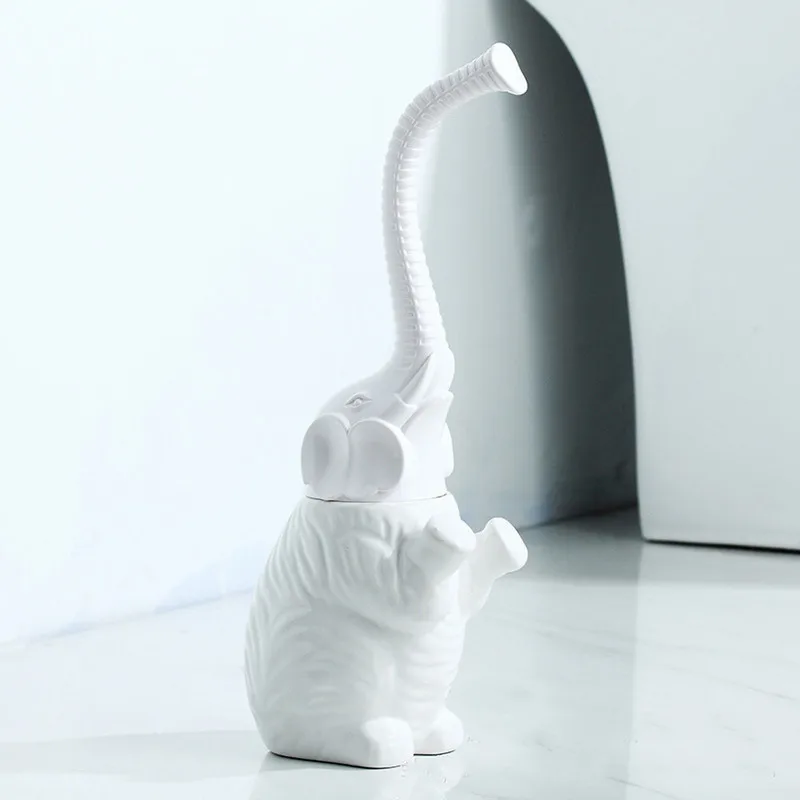 Choice Creative Ceramic Toilet Brush and Holder Set  Elephant Plastic Handle WC Bathroom Washroom Lavatory Toilet Cleaner  White