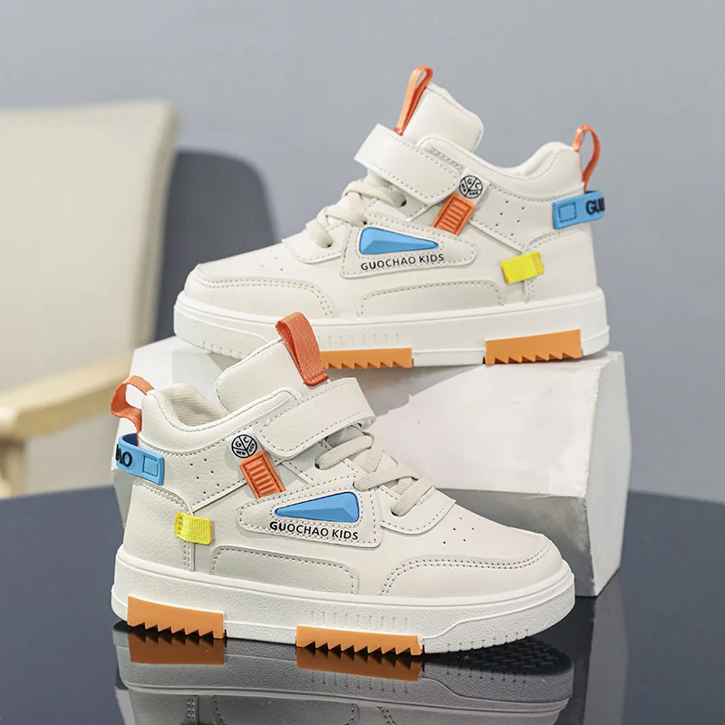 

Детские кроссовки 2026: повседневные высокие кожаные водонепроницаемые кеды для мальчиков, нескользящие спортивные прогулочные туфли, размер 2