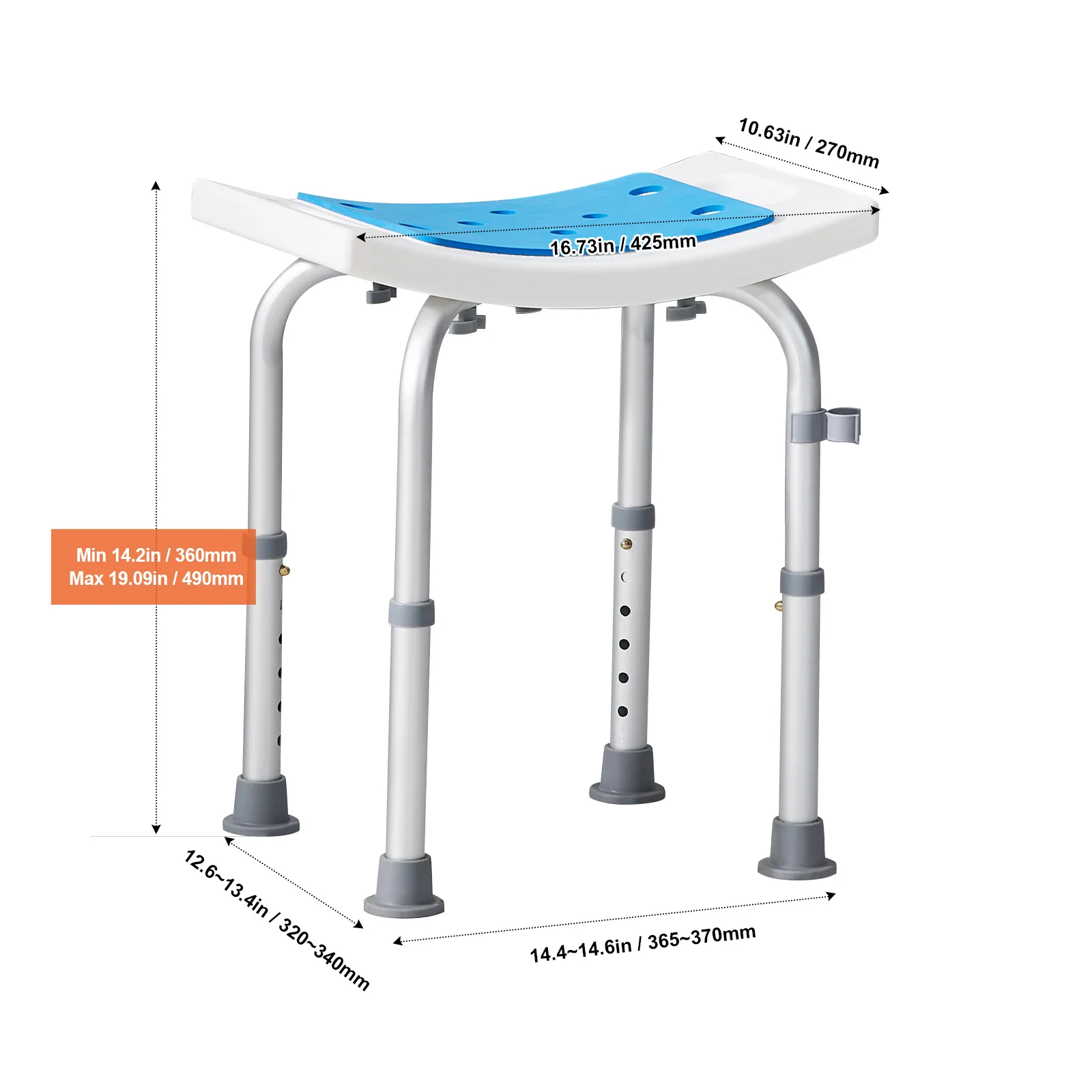 Height-Adjustable Shower Chair/Stool, Non-Slip Bath Seat for Showers or Bathtubs, Designed for Seniors and Individuals.