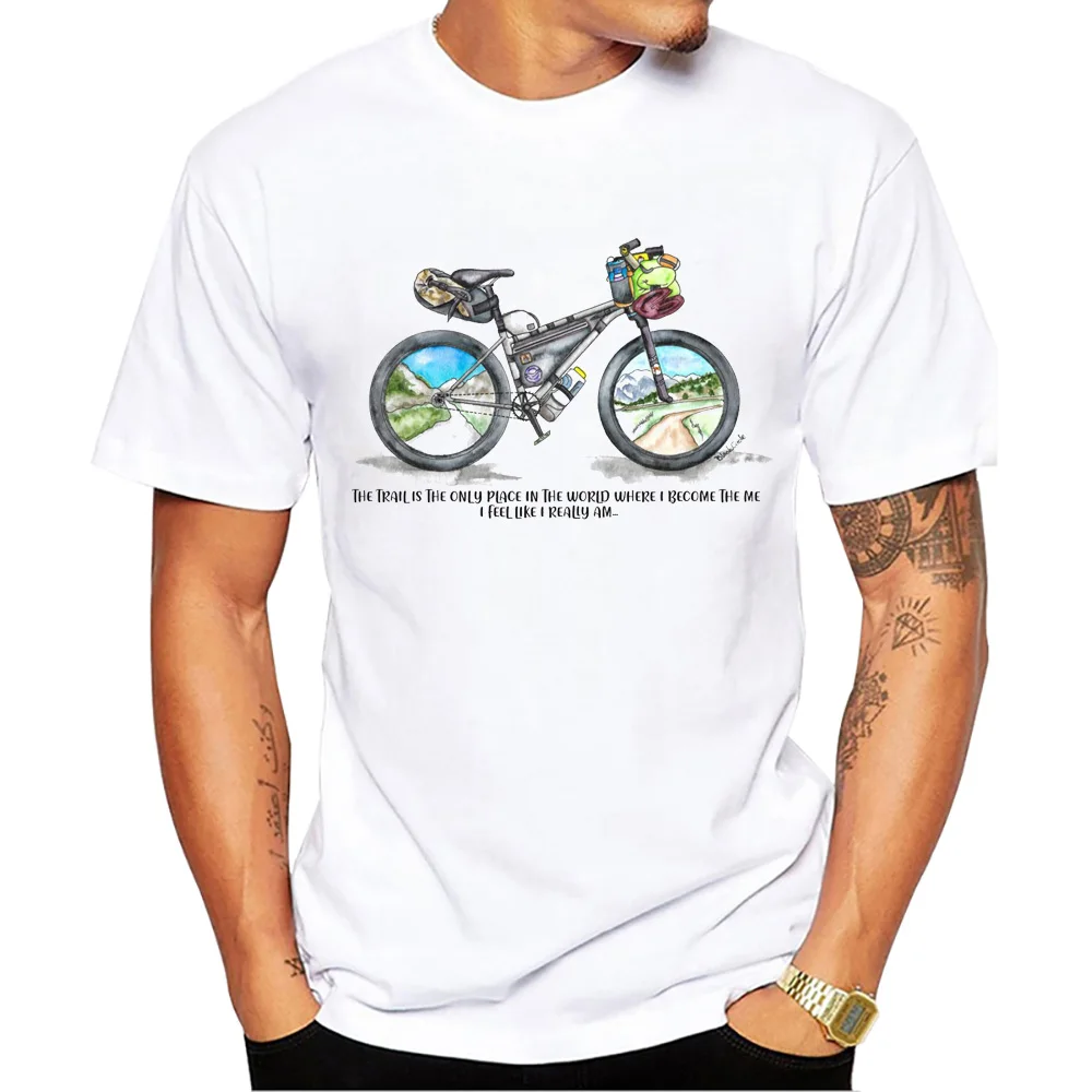 TEEHUB Vintage Bikepacking Men's Tops Bicycle Rig Watercolors Print T-Shirt O-Neck Men T Shirts Short Sleeve Male Casual Tee