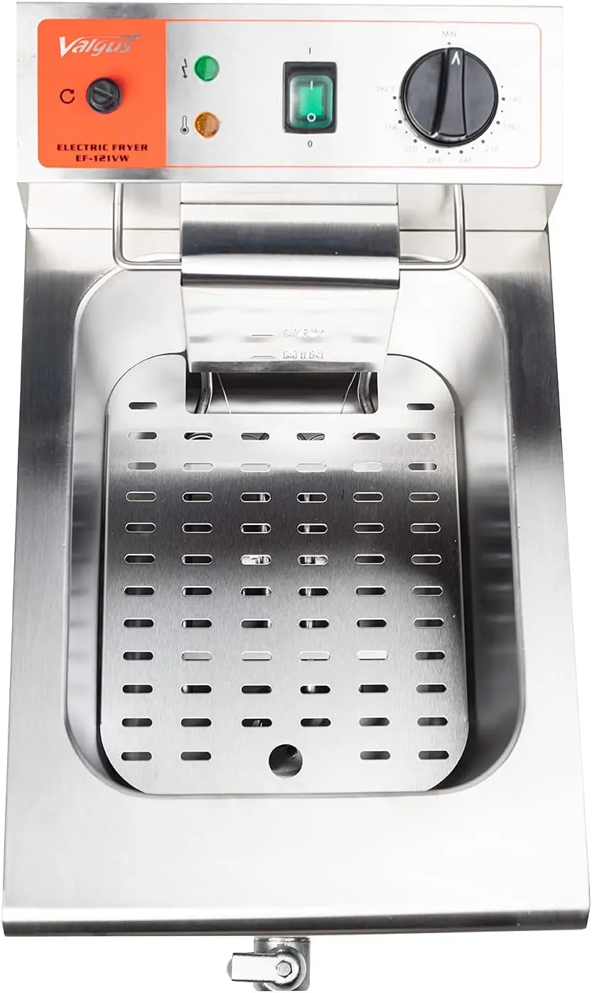 Freidora eléctrica de acero inoxidable de 1750W, freidora de cocina de encimera de gran capacidad de 12L con cesta y tapa, sistema de drenaje