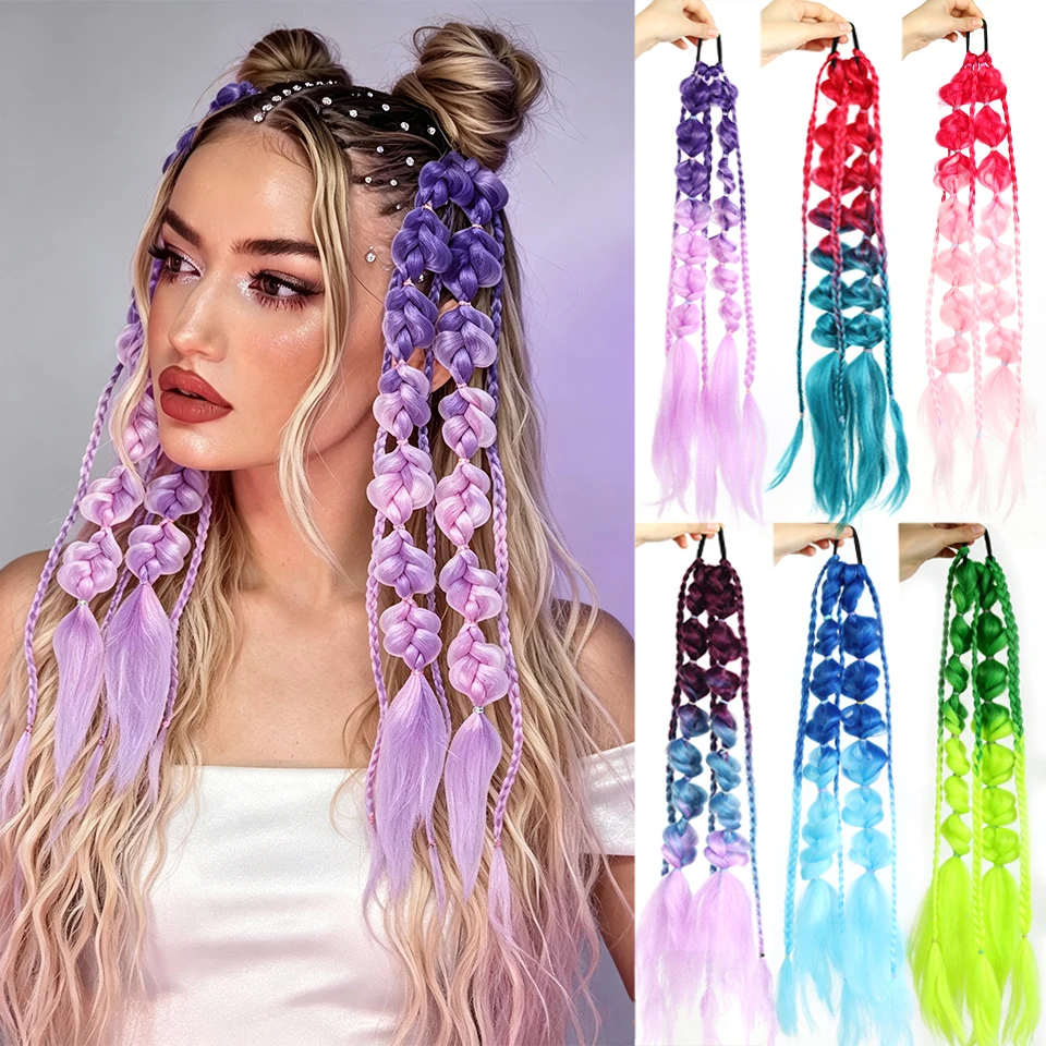 Synthetic color lantern Fried Dough Twists braid elastic band braided wig braid suitable for women's daily parties and music fes
