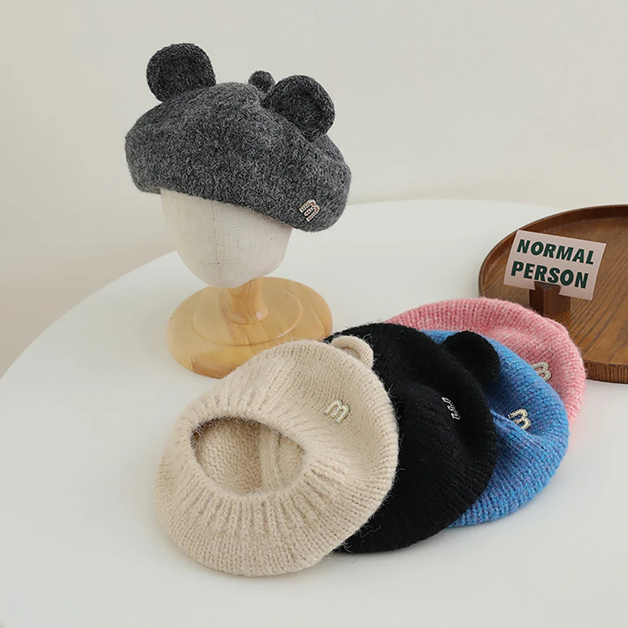

Cartoon Baby Berets Cute Ear Solid Color Toddler Girls Beanie Cap Kids Winter Warm Knitted Wool Painter Hats