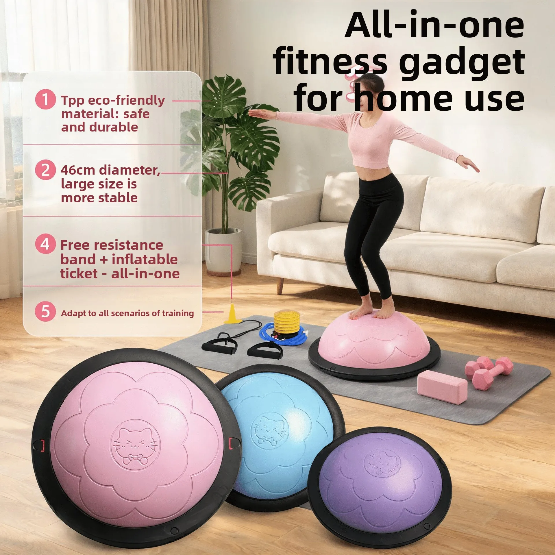 Wave-Speed Ball Semi-Circle Balance Ball Thermoplastic Rubber Home Yoga Fitness Fat-Burning Core Training Professional