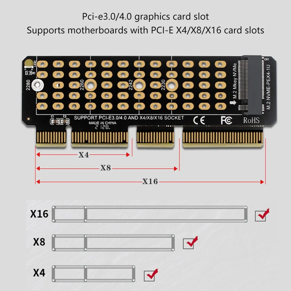 M.2 Nvme para Pcie 4.0 Riser Card, Pcie X16 X8 X4 Expansão Mkey, Suporta Servidor 1U