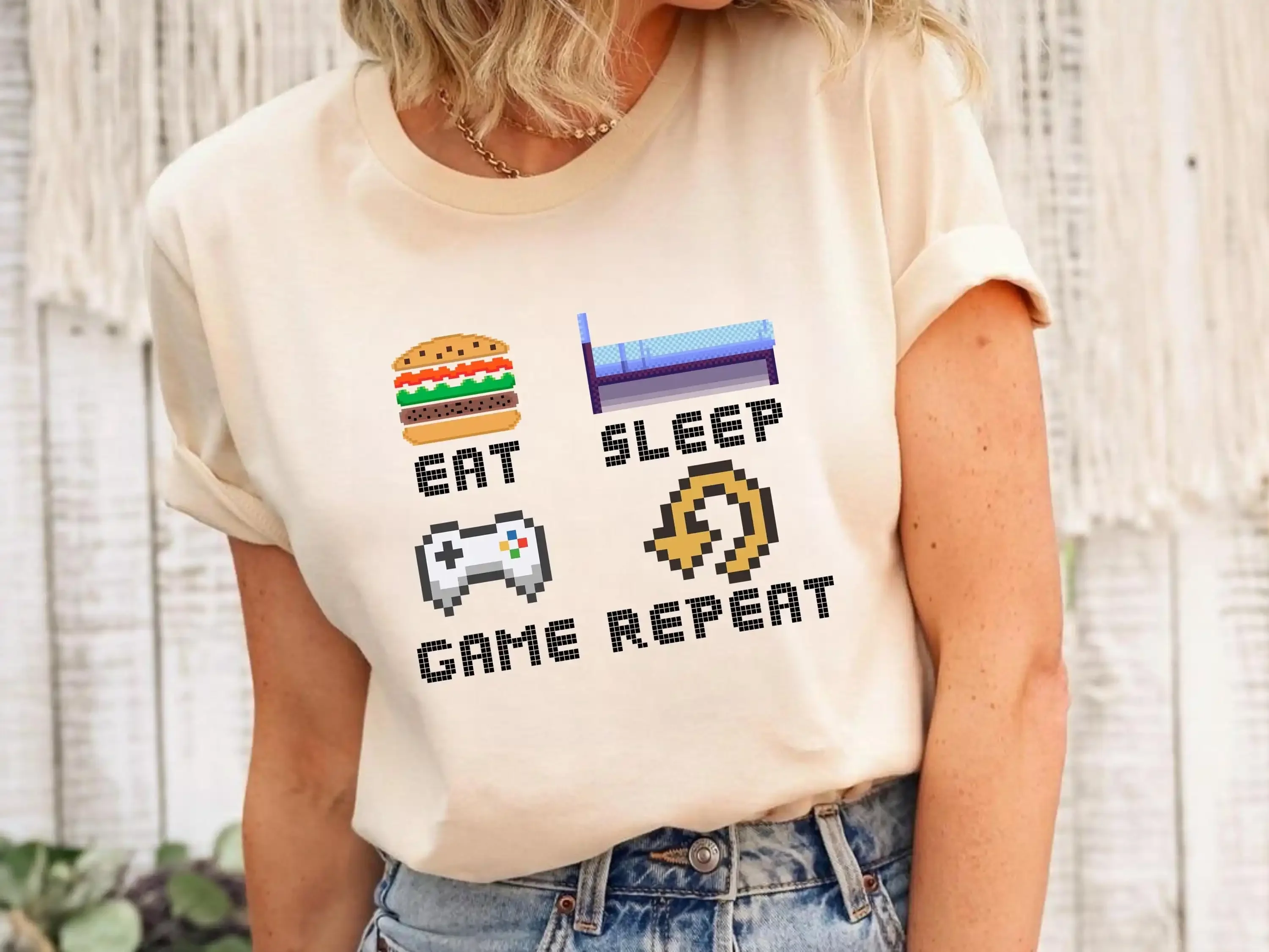 Eat Sleep Game RepeaT T Shirt Gamer Daily Routine For Boys High Quality Video