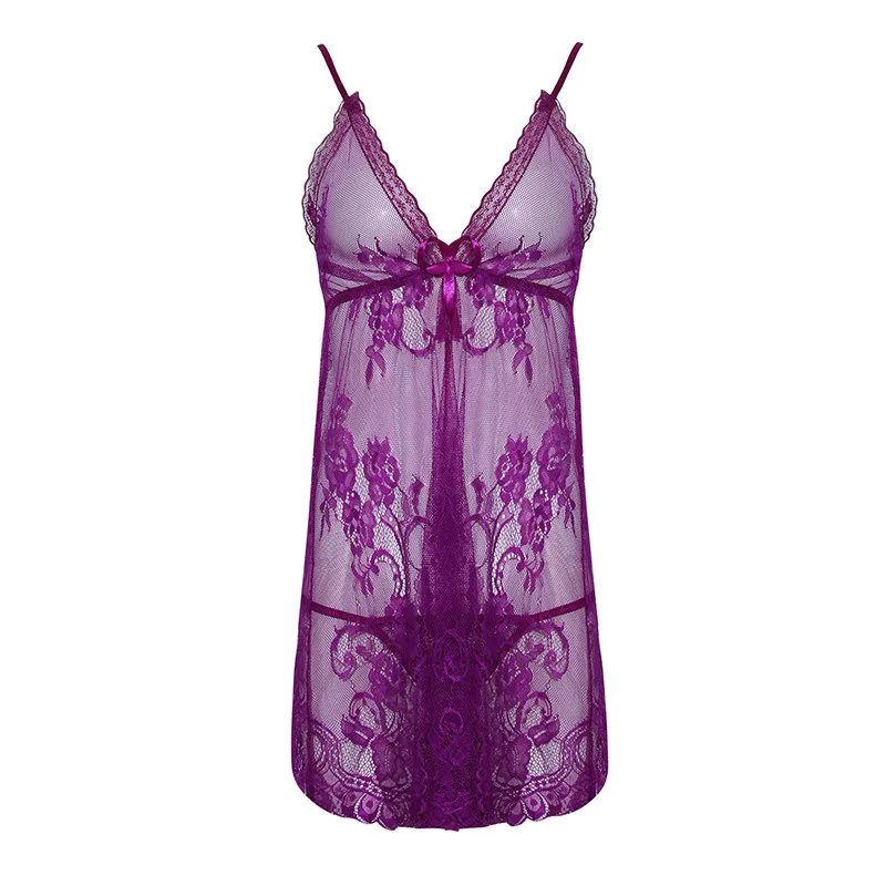 Lencería Sexy para mujer, vestido de noche, camisón de encaje Push-Up, erótico, Floral, transparente, novedad