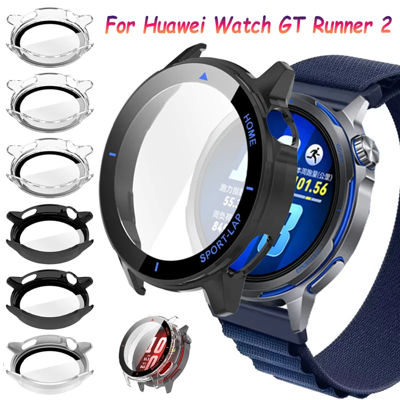 PC Case＋HD Glass For Huawei Watch GT Runner 2 Waterproof Protective Shell fOR Huawei Watch GT Runner 2 Shell-membrane Integrated
