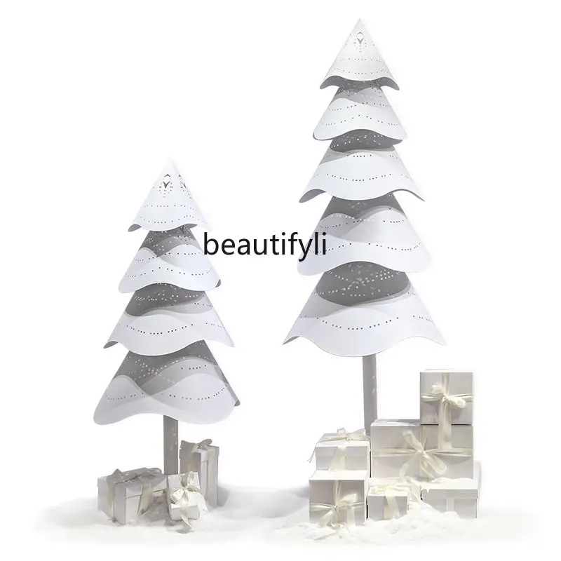 

zq White Christmas Tree Gift Box Art Gallery Scene Layout Display Christmas Show Window Decoration Props