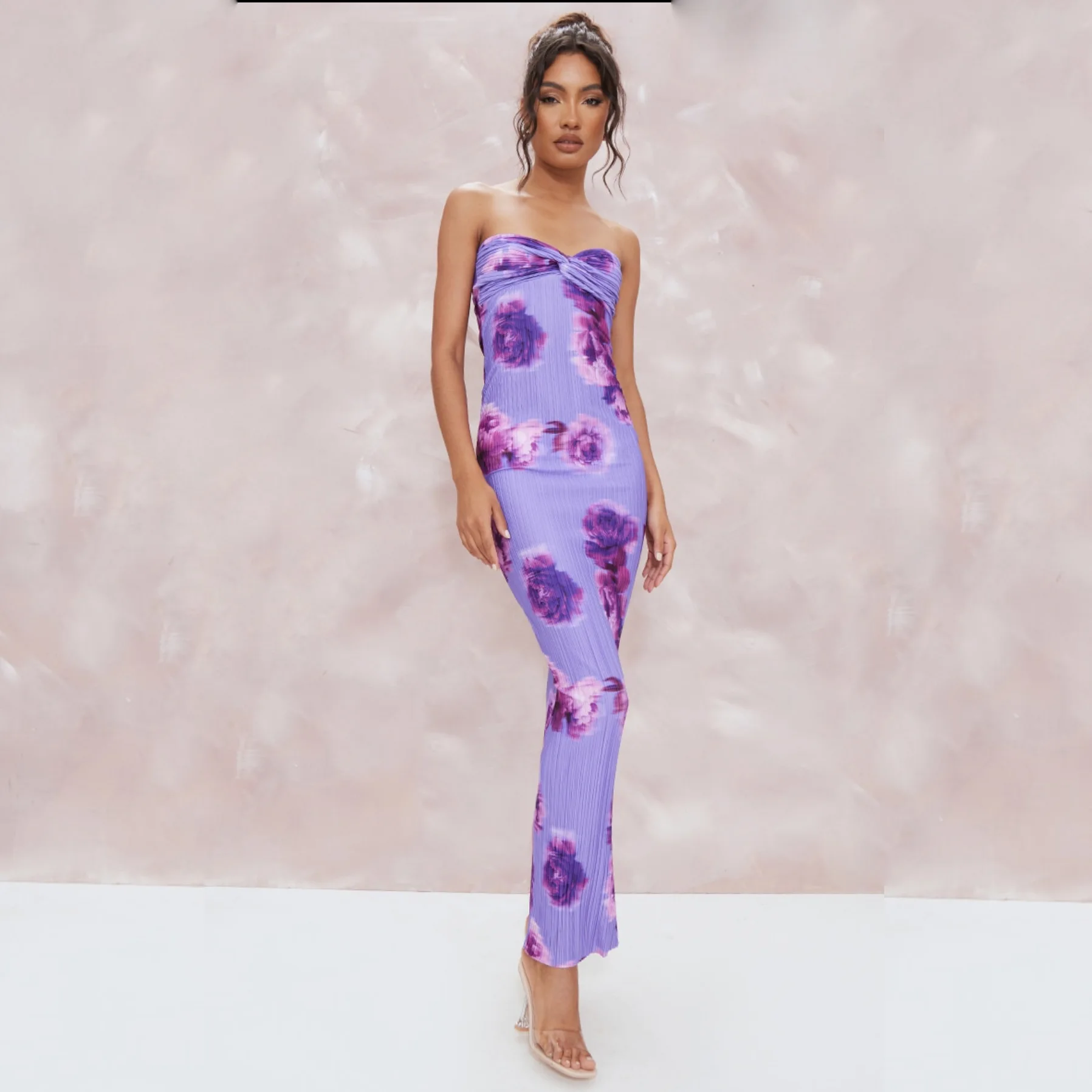 Abito da donna con stampa plissettata dimagrante lungo Dr Summer Vaion Sle Svel Wrap around Gonna HY027B