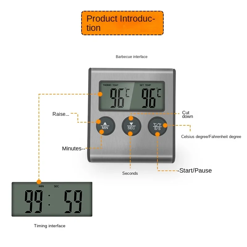 Tp700 Digital Remote Wireless Food Kitchen Oven Thermometer Probe For BBQ Grill  Oven Meat Timer  Temperature  Manually Set