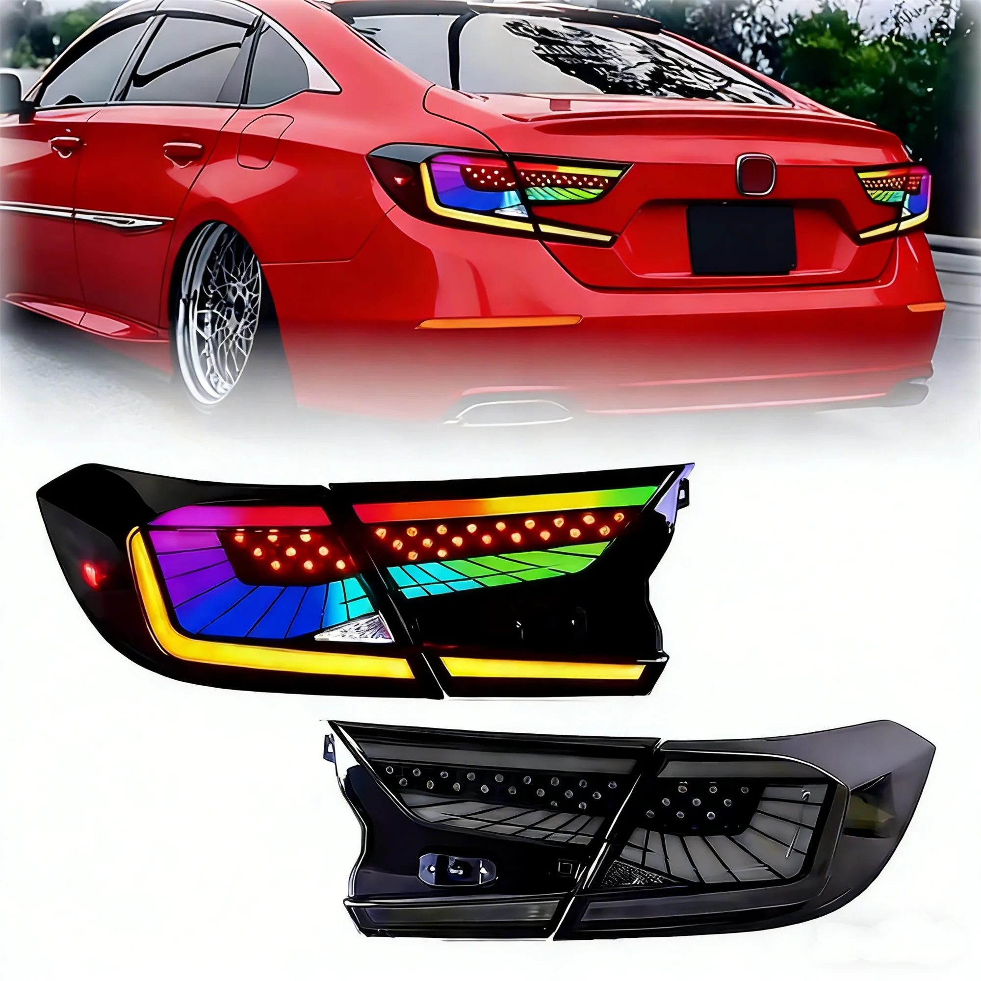 

Задние фонари Sindar Auto RGB для Honda Accord 10-го поколения 2018-2022, светодиодные задние фонари DRL с последовательными указателями поворота