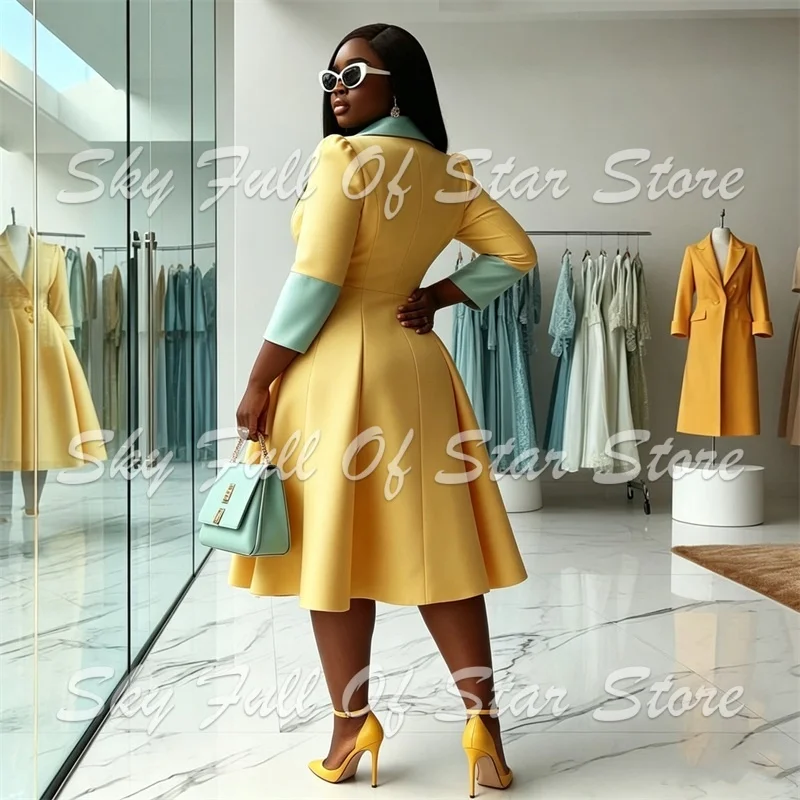 Women Notched Lapel Double Breasted 3/4 Sleeve Fit Flare Midi Dress 1 Pcs Custom Formal Office Evening Business Party Lady Dress