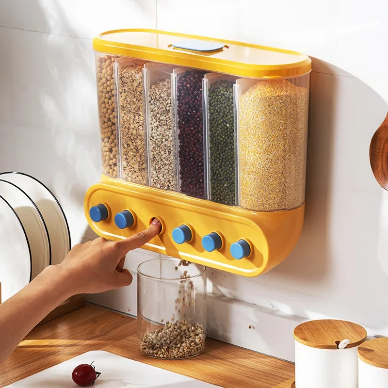 2/4/6L Food Grains Storage Box Tank Sealed Moisture Proof Rice Buckets Wall Mounted Organizer Kitchen Bulk Classified Container