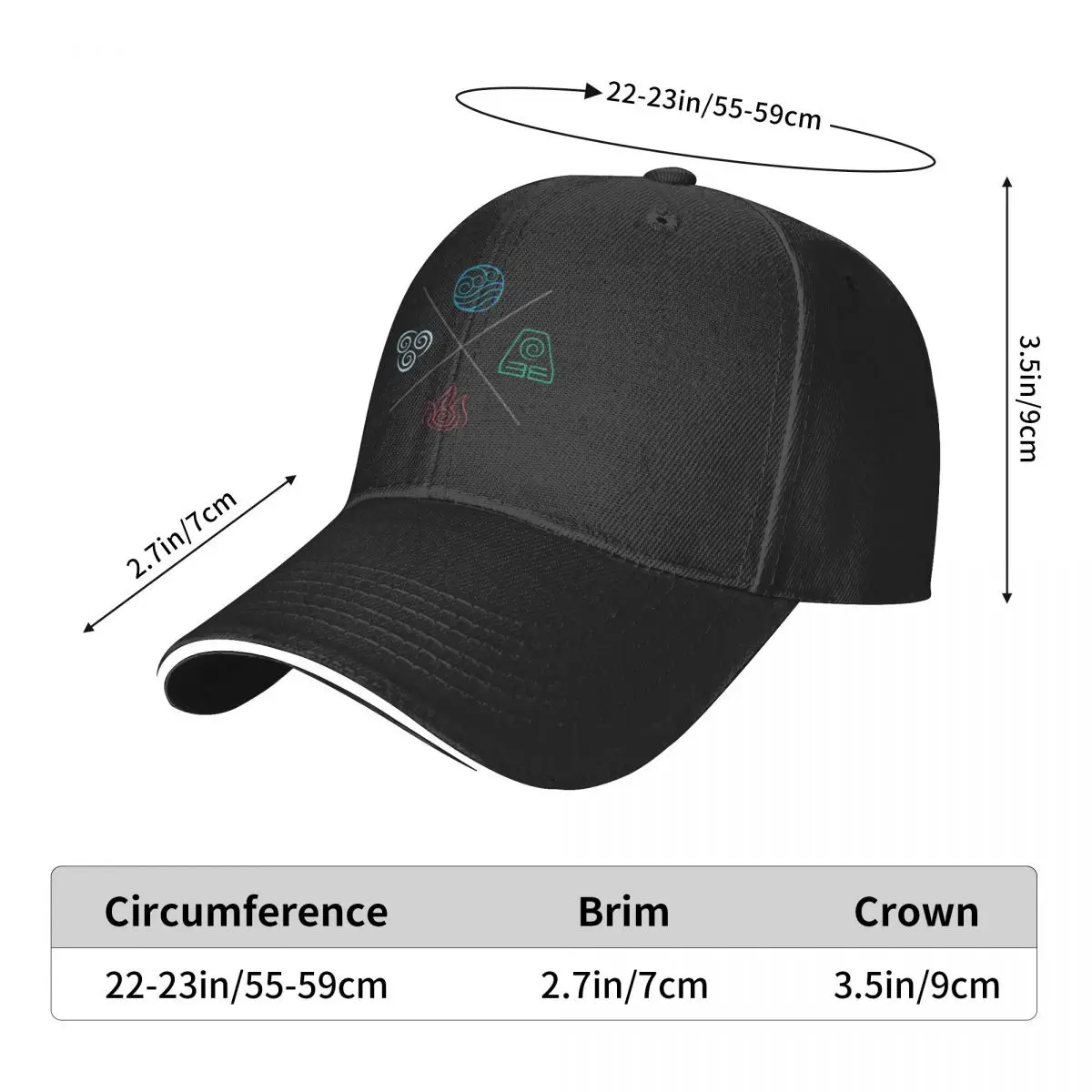 Avatar The Last Airbender Four Elements, Four Elements Symbols Cap Casual Baseball Caps Adjustable Hat Unisex Baseball Hats