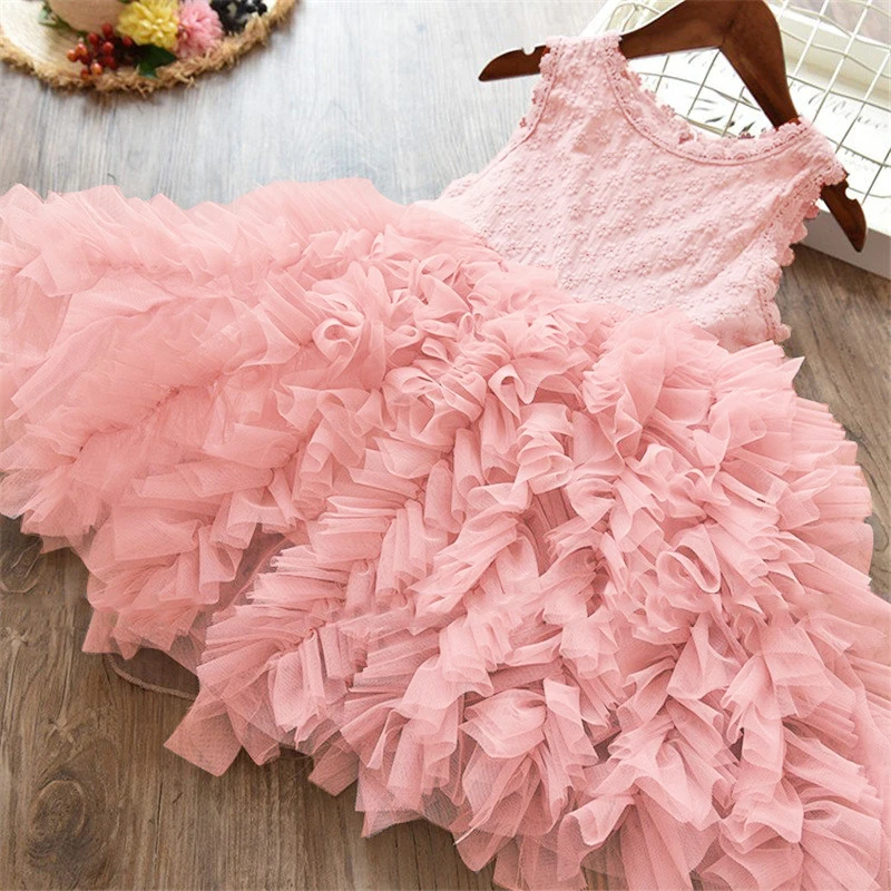 Spring Lace Girls Dress Princess Causal Wear Children Summer Party Clothes Toddler 3 6 8 Years Girls Pink Dress Vestido Infantil