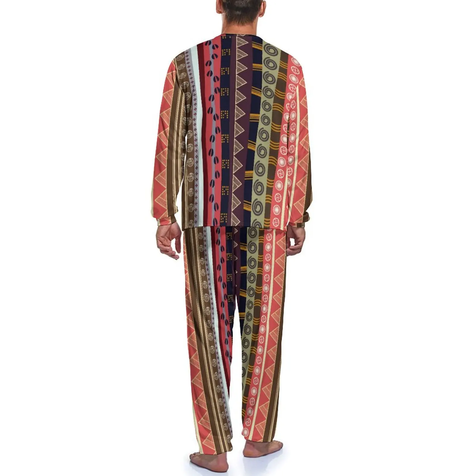 Vintage Tribal Pyjama Lente 2-delige Afrikaanse Etniciteit Coole Pyjama Set Heren Nacht Grafische Nachtkleding met lange mouwen