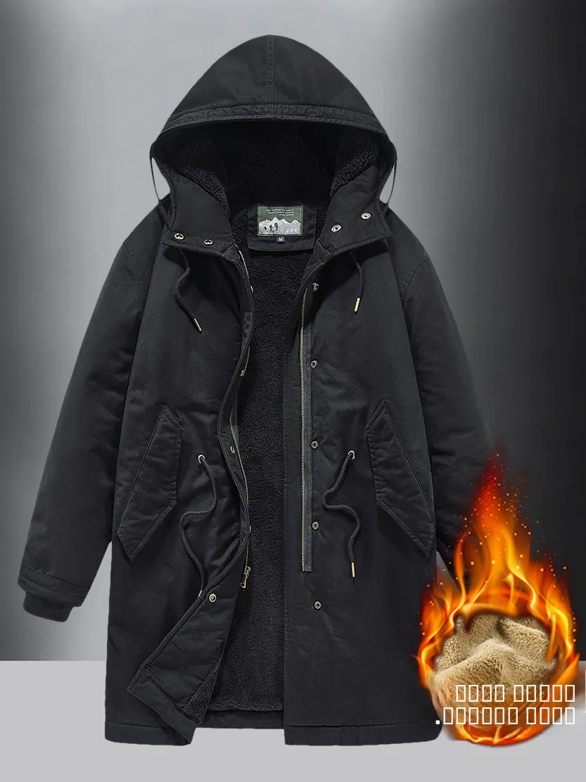 

Long Men's Winter Jaet Thermal Cotton Coat with Hood Workwear Sle Fce Lined Military Coat Faionable Ci Casual