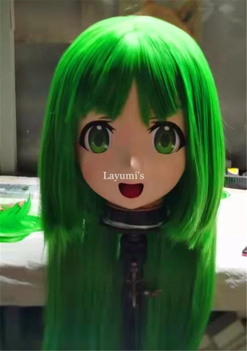 JW06 Japão Anime Cosplay Máscaras, Cabeça Cheia Máscara Boneca Lolita, Peruca de Cabelo Verde, Personagem de Desenhos Animados, Interpretação, JW06