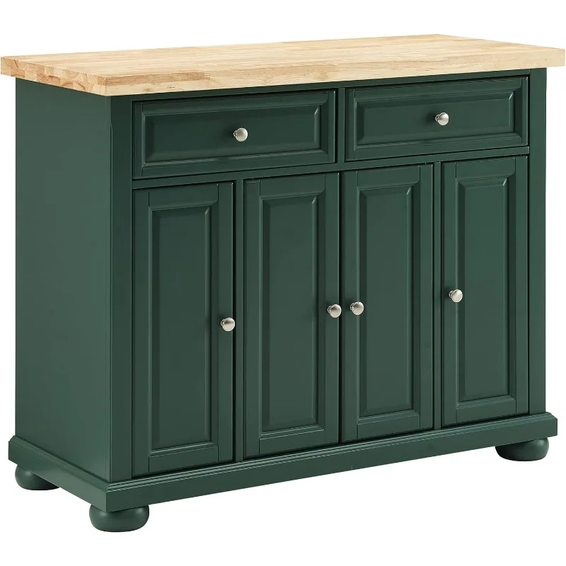 

Madison Kitchen Island with Solid Wood Top and Optional Casters, Emerald Green Storage Islands