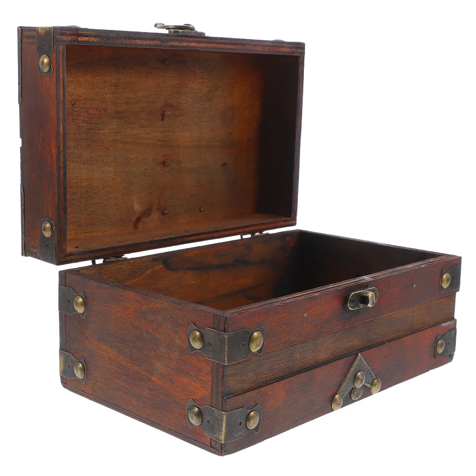 Cofre del Tesoro Vintage, Organizador de Joyas de Madera con Cerradura, Caja de Almacenamiento Decorativa Retro para Recuerdos, Sellos y Sobres de Mujer