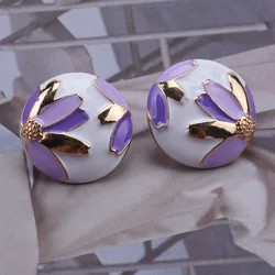 2026 New Fashion Purple Pink Enamel Drip Oil Round Metal Earrings Women Ethnic Flower Patter Statement Punk Earrings Jewelry