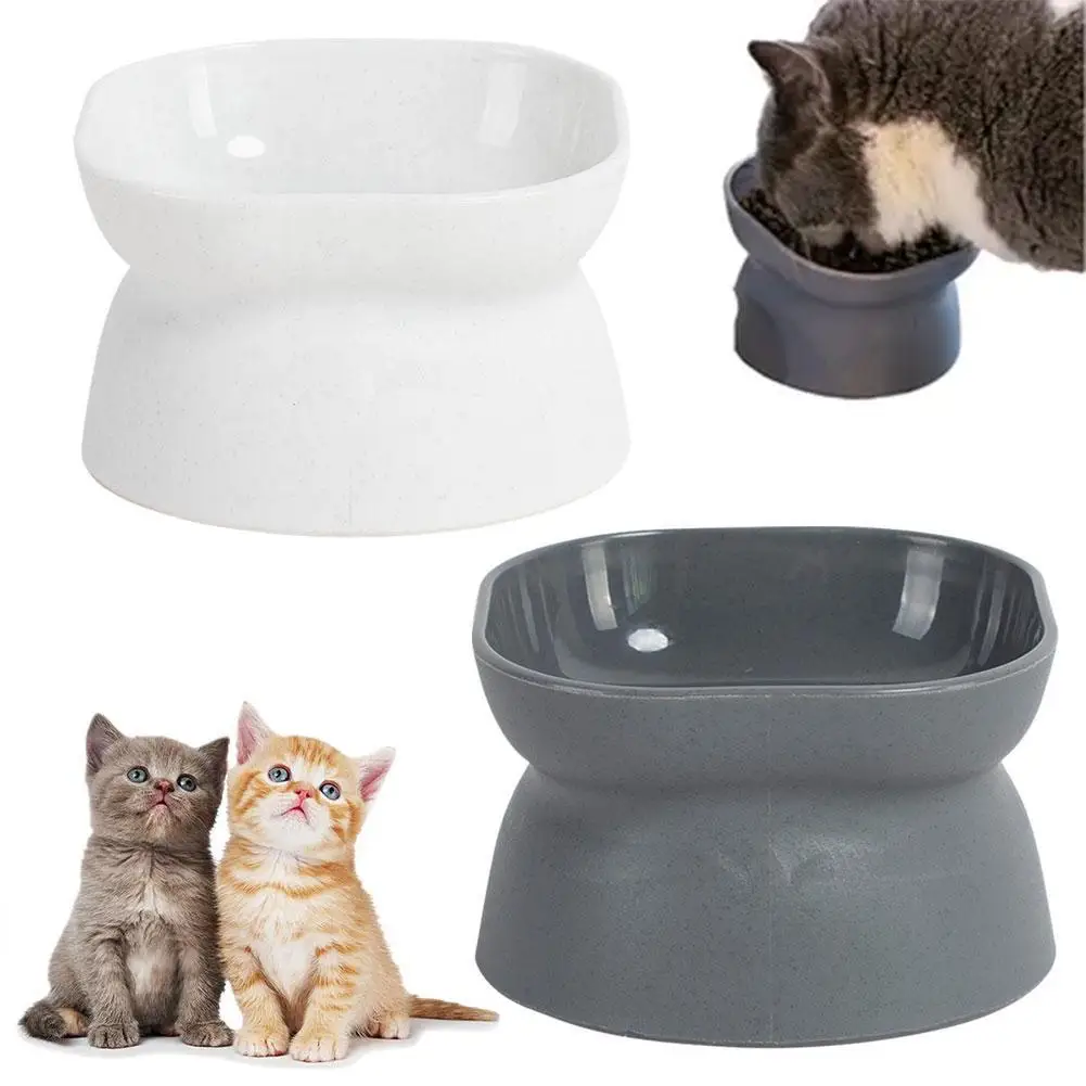 Wide-mouth Neck Protection Anti Rollover Cat Pet Tableware High Foot Plastic Cat Bowl