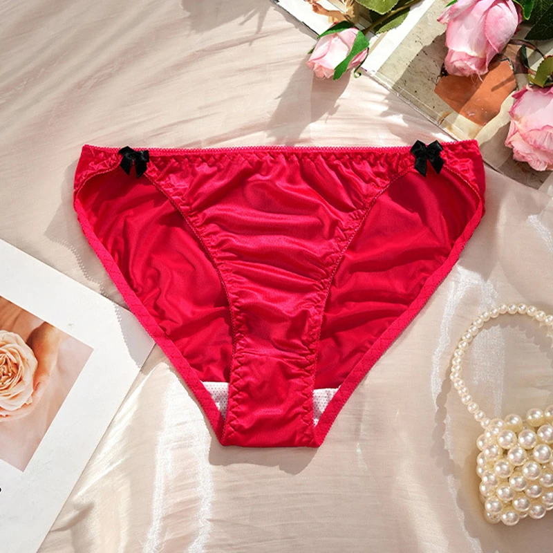 Ice Silk Bow Women's Panties Underwear Breathable Smooth Triangle Underpants Female Quick Drying Sexy Lingerie Seamless Briefs