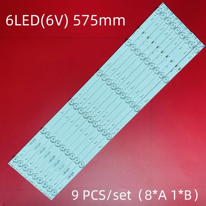 9pcs x LED Backlight Strip for JS-D-JP5510-A61EC B61EC E55DU1000 4K FHD 6V 60517 60714 6-LEDs 576mm