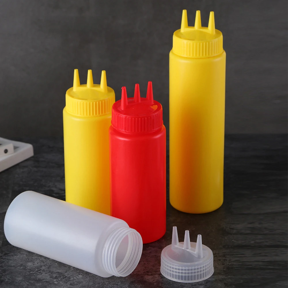 1pcs Salad Bottle Storage Jar Kitchen Accessory Squeezing Jar 3 Holes Sauce Squeeze Bottle Thickened Durable Source Container