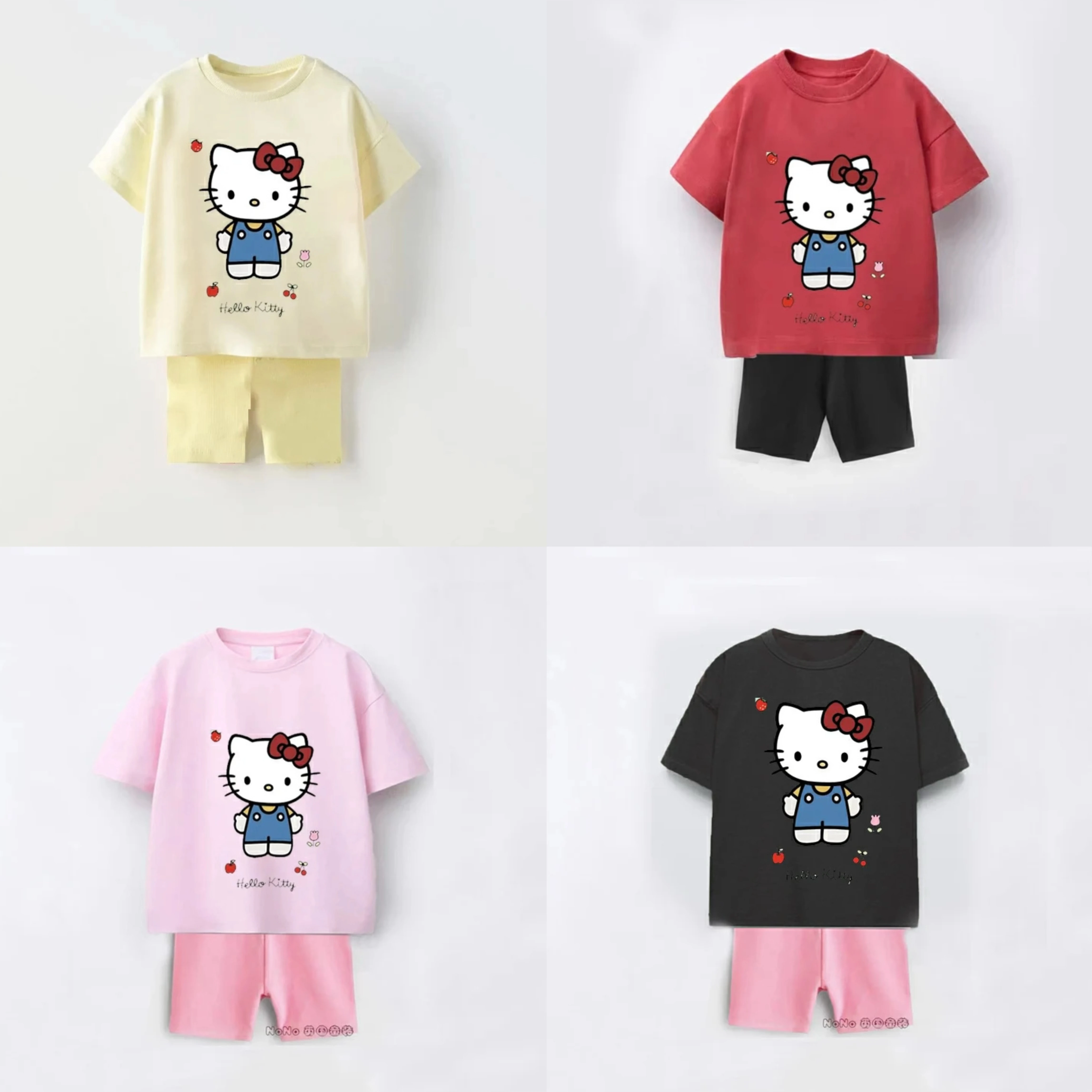 Cartoon Tshirt Shorts 2pcs Short Sleeve Shorts Cartoon Cat Print Tracksuits New Kids Casual Cute Fashion Tees Shorts For Girls