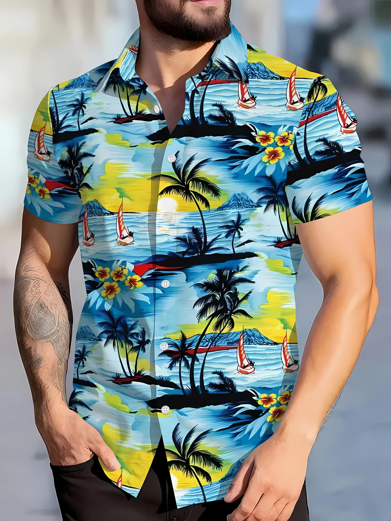 2026 Summer New Style Men's Short-Sleeved Shirt - 3D Printed Pattern - Wicking and Drying - Casual and Fashionable Beach Shirt