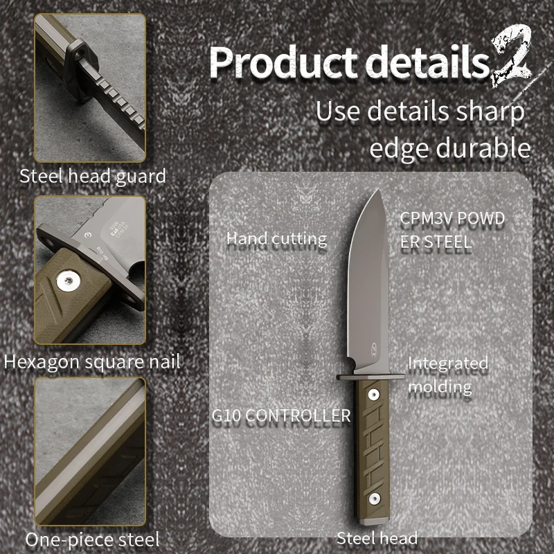 CPM-3V poudre acier couteau extérieur périphérique derness survie aventure sauvetage couteau lame fixe couteau de chasse homme cadeau G10 poignée
