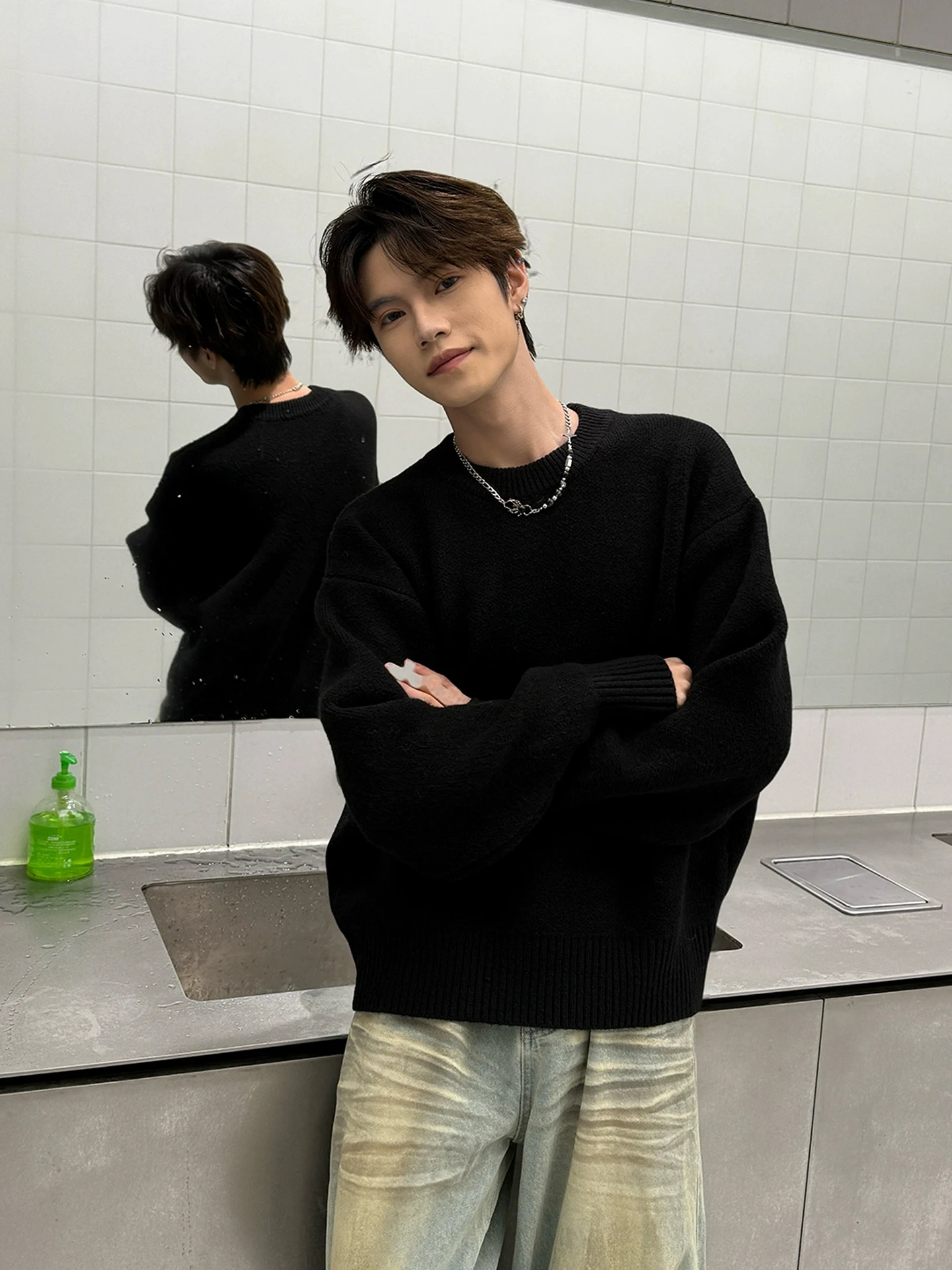 

Американский вязаный свитер Bla American Sle с круглым вырезом, на флисовой подкладке, утолщенный, зимний базовый слой, уютная верхняя одежда премиум-класса