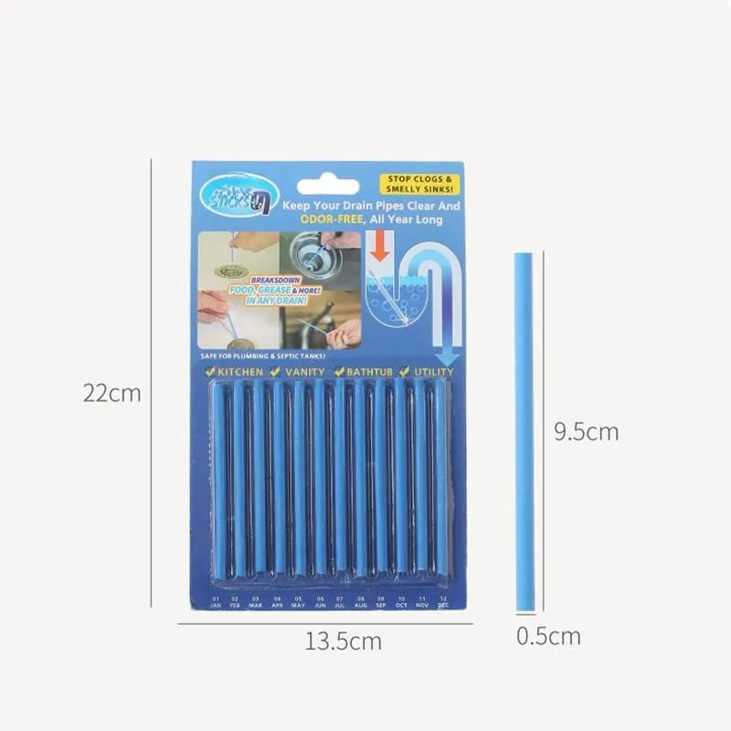 12 PCS Sticks Pipe Deodorizer Easy Drain Cleaning Sanitation Enzyme Rod Clog Remover Odors Eliminator Sewer Dredging